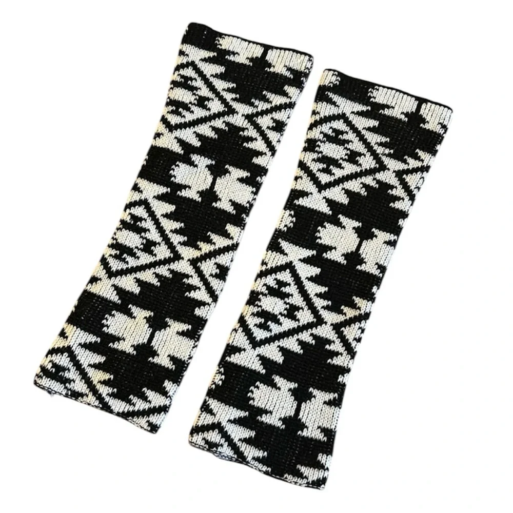 Steve Madden Black and White Long Knit Ankle Leg Warmers Y2K